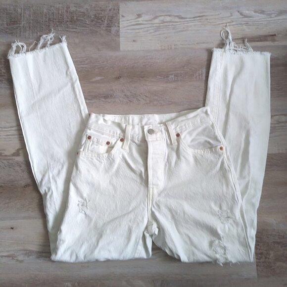 Levi's 501 Distressed High Rise Straight Leg Jeans - Picture 3 of 6